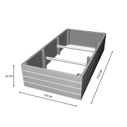 Rysunek techniczny podwyższonej grządki kompozytowej 219x109x44 cm z wymiarami.png