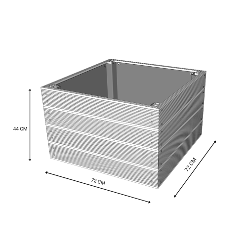 Rysunek techniczny podwyższonej grządki kompozytowej 72x72x44 cm z wymiarami.png