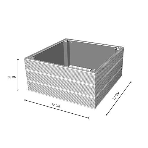 Rysunek techniczny podwyższonej grządki kompozytowej 72x72x33 cm z wymiarami.png