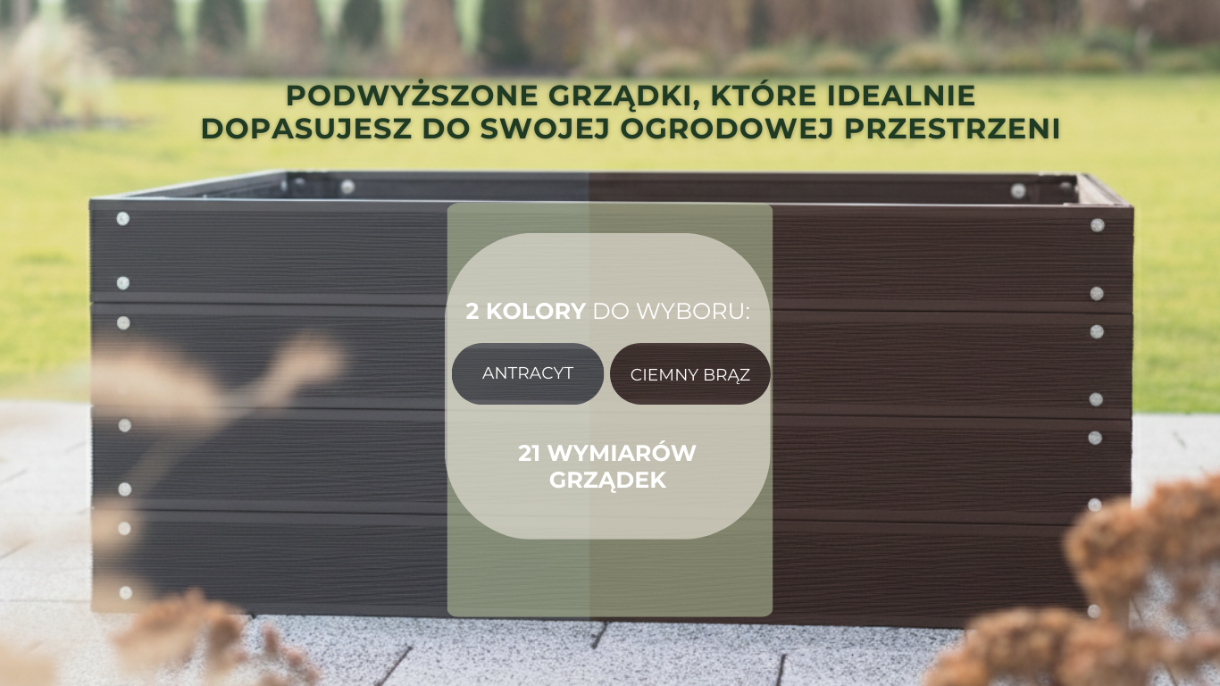Zestawienie kolorów grządek ogrodowych: antracytowy i ciemnobrązowy. Nie kupuj w ciemno - zamów próbki deski kompozytowej w dwóch kolorach